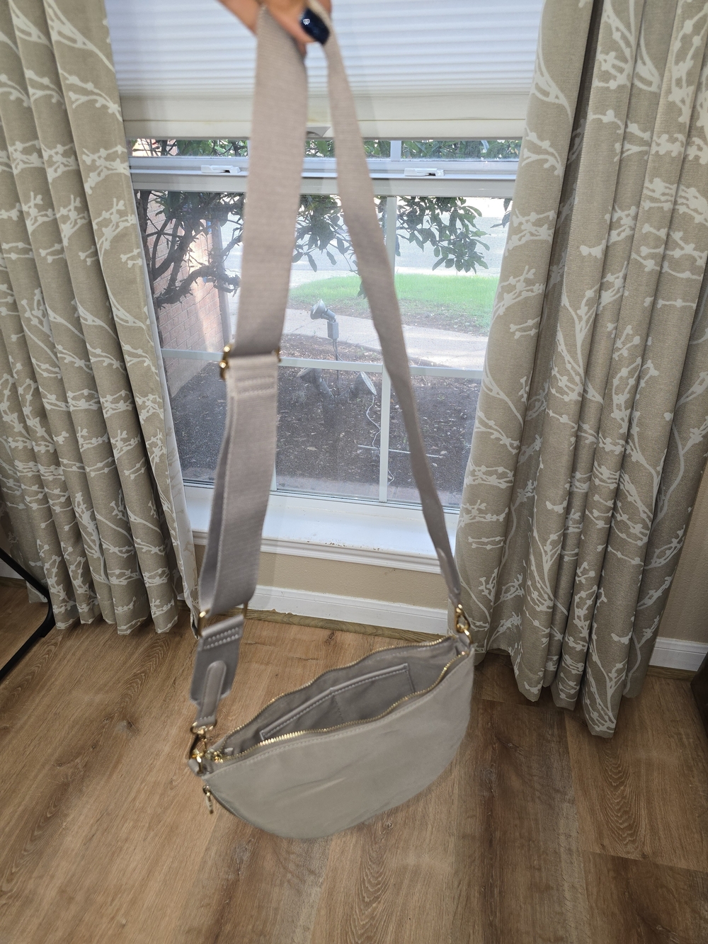 Sondra Roberts Neutral Taupe Crossbody Bag with Gold Hardware